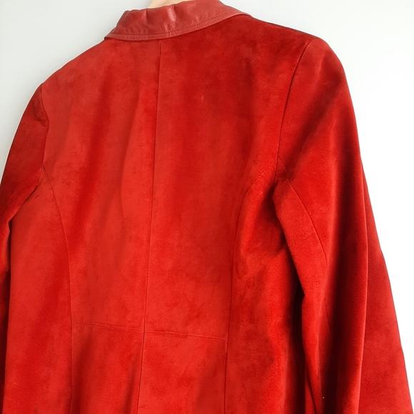 DANIER Genuine Suede Button Front Blazer Jacket Vibrant Red Short Coat Sz L - Picture 10 of 15